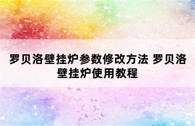 罗贝洛壁挂炉参数修改方法 罗贝洛壁挂炉使用教程